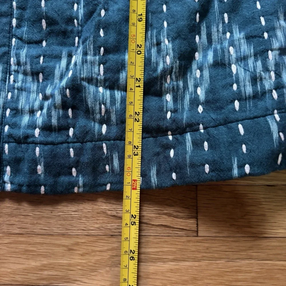 J. Jill Pure Jill Kantha Stitched Ikat Jacket Kimono Sari Open Front Teal Blue S
